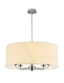 DK0652  Banyan 60cm 5 Light Pendant Polished Chrome, Ivory Pearl